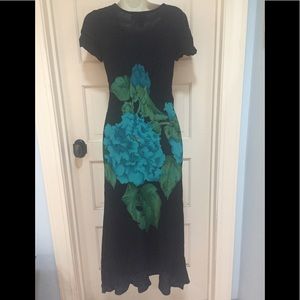 Carole Little black floral dress blue & green sz 2